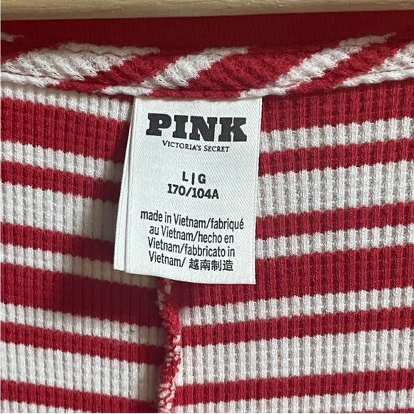 Victoria’s Secret PINK One Pc Long John Thermal Pajamas Red & White Stripe Onsie - Picture 3 of 5